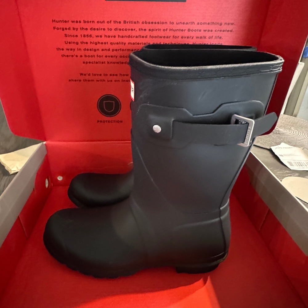 Hunter Women Original Short Rain Boots Black Matte Waterproof WFS1000RMA Size 9M - Picture 6 of 9